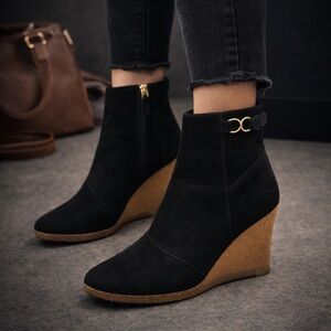 Chloe Black and Tan Wedge Ankle Boots